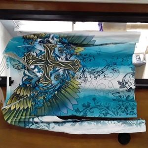 Vintage Fang Y2K cross wing print tattoo top M
